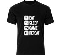 Eat Sleep Game Repeat Funny 100% Cotton T Shirt Black L