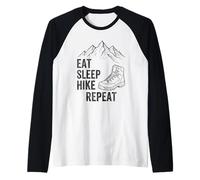 Eat Sleep Hike Repeat Senderismo Montañas Botas de Senderismo Gráficos Camiseta Manga Raglan