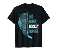Eat Sleep Hockey Repeat Gamer Kid Teen Hockey Player Gaming Camiseta
