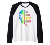Eat Sleep Hockey Repeat Graffiti-Style Teens Adults Hockey Camiseta Manga Raglan