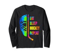 Eat Sleep Hockey Repeat Graffiti-Style Teens Adults Hockey Manga Larga
