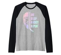 Eat Sleep Hockey Repeat Teens Cute Pastel Gradient Hockey Camiseta Manga Raglan