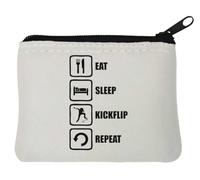 Eat Sleep Kickflip Repeat Skater - Monedero de neopreno, 10 x 11 cm, color blanco, White, Talla única
