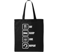 Eat Sleep Like Repeat Me Gusta - Bolsa de algodón ecológico natural, color negro, Black, Talla única