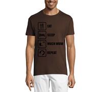 Eat Sleep Much Wow Repeat Doge Meme - Camiseta de algodón con cuello redondo para hombre, color chocolate, chocolate, XL