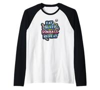 Eat Sleep Pinball Repeat Arcade Gaming Fan Design Camiseta Manga Raglan