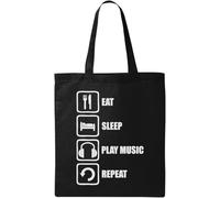 Eat Sleep Play Music Repeat - Bolsa de algodón ecológico natural, color negro, Black, Talla única