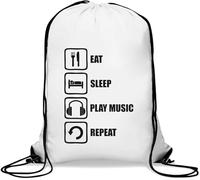 Eat Sleep Play Music Repeat - Saco de gimnasio con cordón, color blanco, White, Talla única