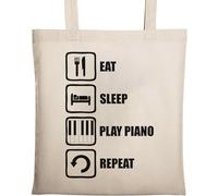 Eat Sleep Play Piano Repeat Logo - Bolsa de algodón ecológico natural, color beige, beige, Talla única