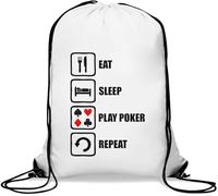 Eat Sleep Play Poker Repeat Slogan - Saco de gimnasio informal con cordón, color blanco, White, Talla única