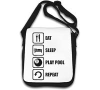 Eat Sleep Play Pool Repeat - Bolsa de hombro con eslogan blanco, White, Talla única
