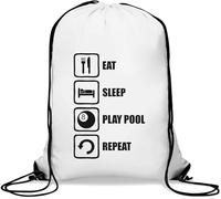 Eat Sleep Play Pool Repeat Slogan - Saco de gimnasio informal con cordón, color blanco, White, Talla única