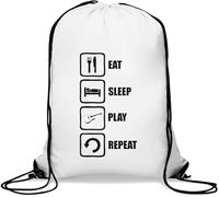 Eat Sleep Play Repeat - Saco de gimnasio con logotipo de guitarra, informal, con cordón, color blanco, White, Talla única