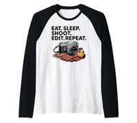 Eat Sleep Shoot Editar Repetir Cita de fotógrafo Camiseta Manga Raglan