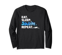 Eat Sleep Swim Repeat, Divertido Nadador Manga Larga