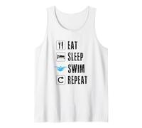 Eat Sleep Swim Repeat Equipo de natación Nadador Piscina Verano Sol Camiseta sin Mangas