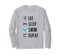 Eat Sleep Swim Repeat Equipo de natación Nadador Piscina Verano Sol Manga Larga