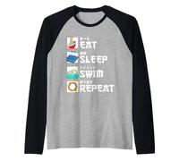 Eat Sleep Swim Repeat Japanese Natación Nadador Camiseta Manga Raglan