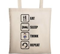 Eat Sleep Think Repeat - Bolsa de algodón ecológico natural, color beige, beige, Talla única