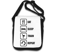 Eat Sleep Train Repeat - Bolso de hombro con logotipo de color blanco, White, Talla única