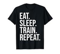 Eat Sleep Train Repeat Frase Camiseta, Hombre, Negro, 4XL