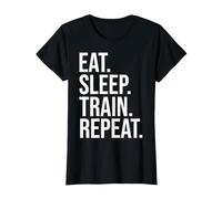 Eat Sleep Train Repeat Frase Camiseta, Mujer, Negro, L