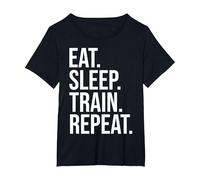 Eat Sleep Train Repeat Frase Camiseta, Mujer Tallas Grandes, Negro, 2XL Grande
