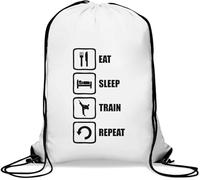 Eat Sleep Train Repeat - Saco de gimnasio con logotipo de color blanco, White, Talla única