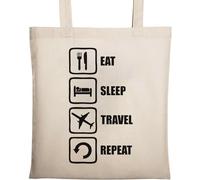 Eat Sleep Travel Repeat Avión Logo Natural Ecológico Bolsa de Algodón Beige, beige, Talla única
