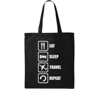 Eat Sleep Travel Repeat Avión Logo Natural Ecológico Bolsa de algodón negro, Black, Talla única