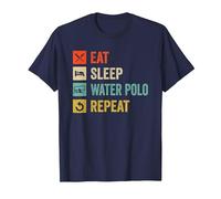 Eat Sleep Waterpolo Repetir Divertido Jugador de Waterpolo Camiseta, Hombre, Azul Marino, L