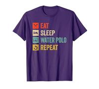 Eat Sleep Waterpolo Repetir Divertido Jugador de Waterpolo Camiseta, Hombre, Morado, L