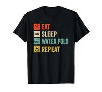 Eat Sleep Waterpolo Repetir Divertido Jugador de Waterpolo Camiseta, Hombre, Negro, L