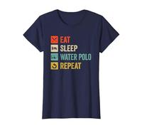 Eat Sleep Waterpolo Repetir Divertido Jugador de Waterpolo Camiseta, Mujer, Azul Marino, L