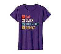 Eat Sleep Waterpolo Repetir Divertido Jugador de Waterpolo Camiseta, Mujer, Morado, L