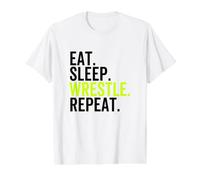Eat Sleep Wrestle Repeat Funny Wrestling Wrestler Camiseta gráfica económica, Hombre, Blanco, XL