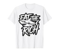 Eat The Rich - Arte de protesta de Graffiti de tiburón monocromático Camiseta gráfica económica