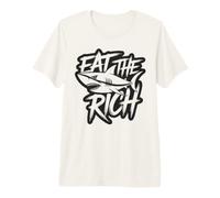 Eat The Rich - Arte de protesta de Graffiti de tiburón monocromático Camiseta Premium