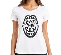 Eat The Rich Boca Dientes Punk Statement Camiseta para mujer, Blanco, M