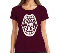 Eat The Rich Boca Dientes Punk Statement Camiseta para mujer, granate, M