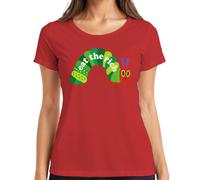 Eat The Rich - Camiseta para mujer, diseño de oruga hambrienta, rojo, L