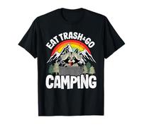 Eat Trash & Go Camping Camper Raccoon Rainbow Funny Camping Camiseta