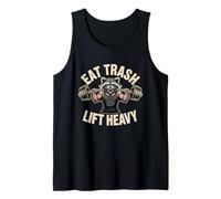Eat Trash Lift Heavy Raccoon Gym Humor Fitness Diseño Camiseta sin Mangas