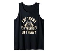 Eat Trash Lift Heavy Raccoon Gym Humor Fitness Diseño Camiseta sin Mangas