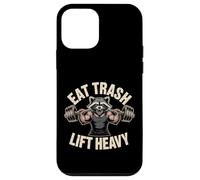 Eat Trash Lift Heavy Raccoon Gym Humor Fitness Diseño Carcasa para iPhone 12 Mini