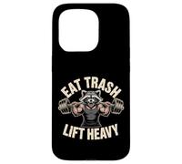 Eat Trash Lift Heavy Raccoon Gym Humor Fitness Diseño Carcasa para iPhone 15 Pro