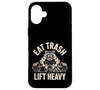 Eat Trash Lift Heavy Raccoon Gym Humor Fitness Diseño Carcasa para iPhone 16 Plus