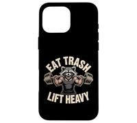 Eat Trash Lift Heavy Raccoon Gym Humor Fitness Diseño Carcasa para iPhone 16 Pro MAX