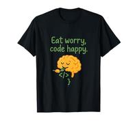 Eat Worry Code Happy Brain Coding Humor Dev Novedad Camiseta