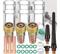 EATBALE 29 piezas TIG Stubby Gas Lens #10 para kit de copa de vidrio Pyrex para WP-17/18/26 Kit de accesorios de antorcha de soldadura TIG, cuerpo de pinzas, pinzas, copa trasera, junta de copa